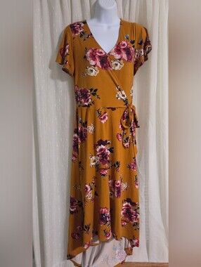 by & by Floral Wrap Midi Dress with Pink Blooms